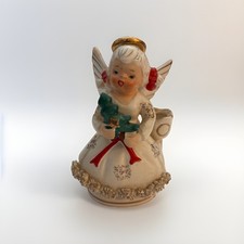 Vtg. Ucago Spegetti Angel 4” w/ Christmas Tree and Star Figurine Candleholder picture
