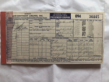 Mid-Continent Airlines Airplane Ticket Passenger Bag Check 1952 Vintage # 36445 picture