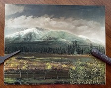 VTG Oregon Cascade Mountains Ranch Snow Peaks Hand Tinted Large Landscape Photo picture
