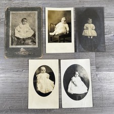 Lot of 5 Antique Baby Infant Photos RPPC Cabinet Card Christening Gowns picture