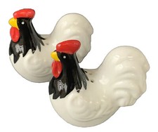 2 Rooster Chicken Hen Ceramic Salt Pepper Shaker French Country Farm Cottage NEW picture