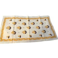 Vintage Artline Linen Tea Towel Floral Mustard Yellow Brown Mid Century Modern picture