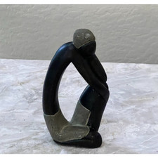 Vintage Hand Carved Soapstone Sitting Figure 7.7 in Tall picture