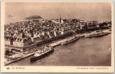 St Malo Aerial View Harbor Ships France Linen Vintage Postcard picture