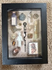 Hand Made 5x7 Black Framed Shadowbox Made Using Antiques-Cabinet Of Curiosities picture