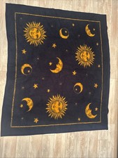 Vintage Biederlack Celestial Sun Moon Stars Reversible Blanket Throw 52”x45” picture