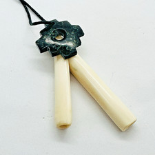 Kuripe Pipe Self Applicator with Serpentine Stone Chakana | Llama Bone picture