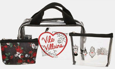 NWT 3pc Disney Villains Vile Vixens Clear Tote Cosmetic Bag Set Lanyard Bioworld picture