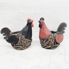 2 Chicken Hen Rooster Resin Painted Trinket Planter Candle Pottery Gift Display picture