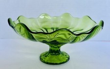 VTG L.E. Smith 9 Point Glass Pedestal Bowl Avocado Green picture