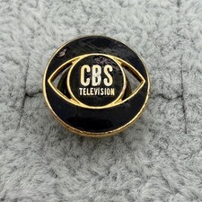 Vtg 1950s CBS Television Eye Logo Black Enamel Gold Tone Screw Back Pin #65973 picture