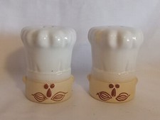 Vintage Pottery Chef Hat Figures Salt and Pepper Shakers Preown picture