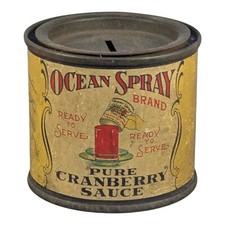 Vtg 1930's Ocean Spray Cranberry Sauce Advertising Tin Can Toy Bank Hanson Mass. picture