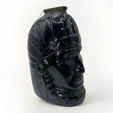 Vintage 1982 Wheaton Glass Indian Chief Head Bottle Lenape State Bank Dark Green picture
