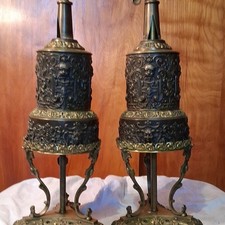 Pair/sold separately, ANTIQUE,?,GOTHIC,19TH Century,grotesque,creatures,oil lamp picture