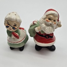Vintage Santa & Ms. Claus Salt & Pepper Shaker Porcelain Set Christmas picture