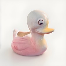 Vintage 1950's Hand Painted Figural Ceramic Duck Planter Retro Kitschy 6”L picture