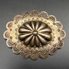 Vintage Southwest Arts and Craft Concho Hand Stampwork Slug Silver Brooch Pin picture