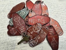 Vintage Hotel Key Fob Coffin Shaped Twin Pines Teal Plastic RETRO EACH not A Lot picture