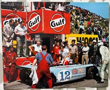 Original 1971 Porsche Dealer Calendar Display Print Gulf Racing Photo 16.75x13.5 picture
