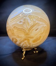 Jumbo Gorgeous Honey Calcite Banded Druzy Sphere With Stand 7lbs 11oz picture