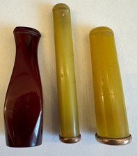 Art Deco Lot of 3 Cigarette & Cigar Holders; Butterscotch, Galalith & Cherry Red picture
