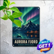 Norwegian Fjord Landscape Scenic Mountain Travel Art Retro Metal Tin Sign picture
