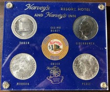 Harvey’s Lake Tahoe Casino Money Plaque W/ Silver Dollars, Casino Token, Chip picture