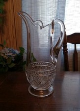 Clear Glass DRINK SERVING PITCHER • Diamond Cut Patterns • Heavy Thick  picture