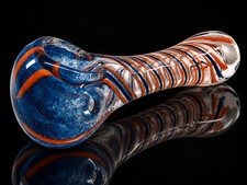 Glass Tobacco Hand Pipe Cobalt Blue Orange Spiral Clear Art Glass picture