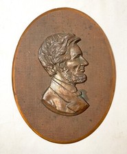 antique 1800's realistic bronze Abraham Lincoln President wall plaque medallion picture