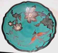  Vintage Rosenthal Chippendale Silver Overlay Teal Blue Footed Plate picture