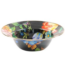 MacKenzie-Childs Black Flower Market 12in Enamel Serving Bowl NEW picture