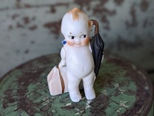 1930s Bisque Kewpie Figurine with Suitcase & Umbrella - Made in Japan picture