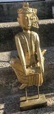 ANTIQUE Asian Thailand Gold Gilt Hand Carved Wooden Statue Army Drummer Man picture