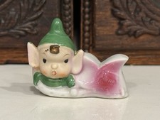 Vintage PIXIE ELF FIGURINE in Pink Shoe 1940s-1950s KITSCHY CERAMIC JAPAN picture