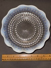 WHITE OPALESCENT HOBNAIL SCALLOPED RUFFLED EDGE CANDY BOWL DISH 7.5