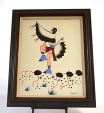 Vintage Framed Painting Native American Dancer JIM TARTSAH Kiowa Pueblo picture