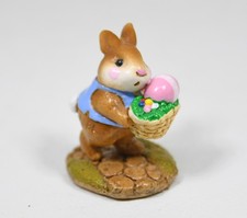 Wee Forest Folk B-12 Tiny Easter Bunny Rabbit Figurine Blue Vest Egg Basket VTG picture