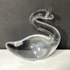 Vintage Heavy Glass Swan Figurine 2.75 Inch Tall Decorative Paperweight picture