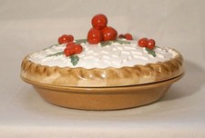Wow Vintage Ceramic Pie Keeper and Lid Holly Berries Made Portugal picture