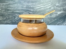 Vintage Manzoni Pietro For Vietri Wooden Glass Parmesan Condiment Serving Dish picture