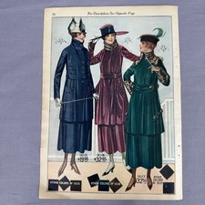 1917 Women's Fashion Catalog Pages Lot of 9 Coats Suits Dresses Color Prints picture