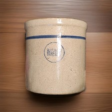Vintage Blueband Stoneware Crock Antique Gray W Blue Stripe 8