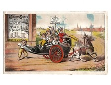 Victorian Trade Card 1800s Donkey Mule Pulling People in Giant Shoe Cart ASTCo picture