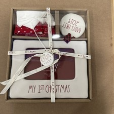 New In Package Rae Dunn Babys First Christmas Knotted Beanie and Picture Frame picture