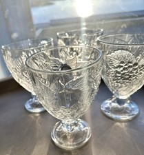 Set 4 Vintage Turkish Pasabahce Embossed Grapes,Heavy Pressed Goblet Glassware picture