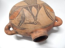 IMPORTANT ANTIQUE EARLY ZIA PUEBLO INDIAN POTTERY CANTEEN POT BIRD PICTORIAL picture