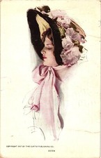 Pretty Lady PInk Bow Hat Ribbons RUTH c1907 Postcard picture