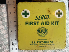 Vintage SERCO First Aid Kit S.E. Rykoff Metal Case w/ Original Contents 1960s picture